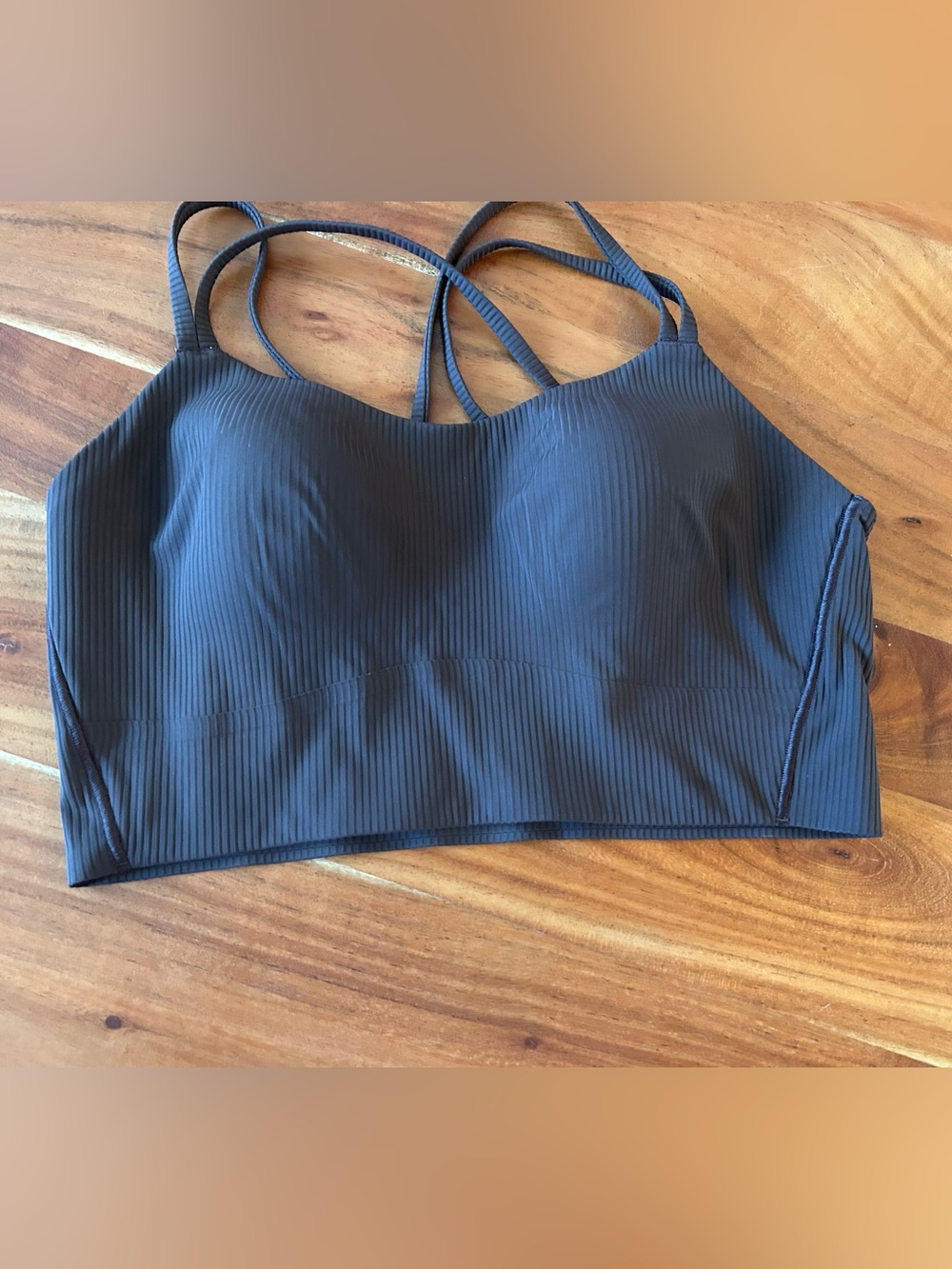 Ribbed Strappy Sports bra by Lululemon, great used condition, Sz 10, brown